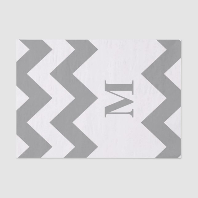 Papel De Seda Chevron intrépido gris con el monograma (Anverso)