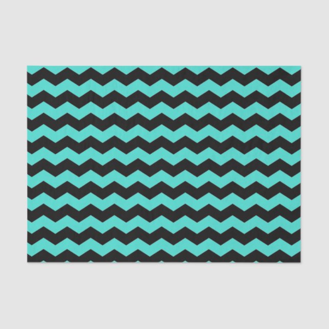 Papel De Seda Chevron moderno Zigzag negro y azul turquesa (Anverso)
