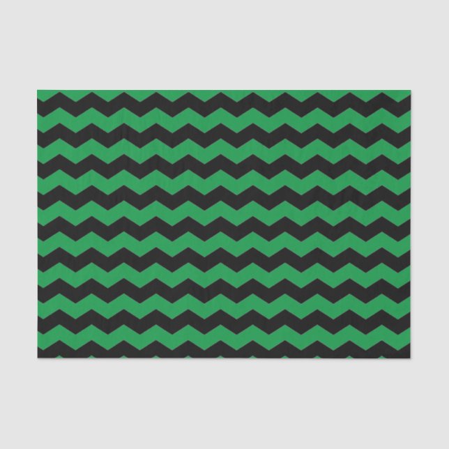 Papel De Seda Chevron moderno Zigzag Patrón negro y verde (Anverso)