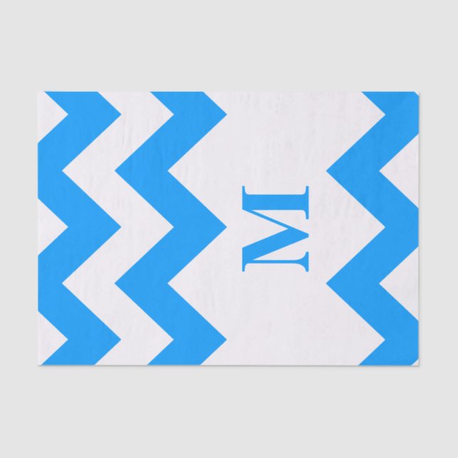 Papel De Seda Chevron negrita azul claro con monograma (Anverso)