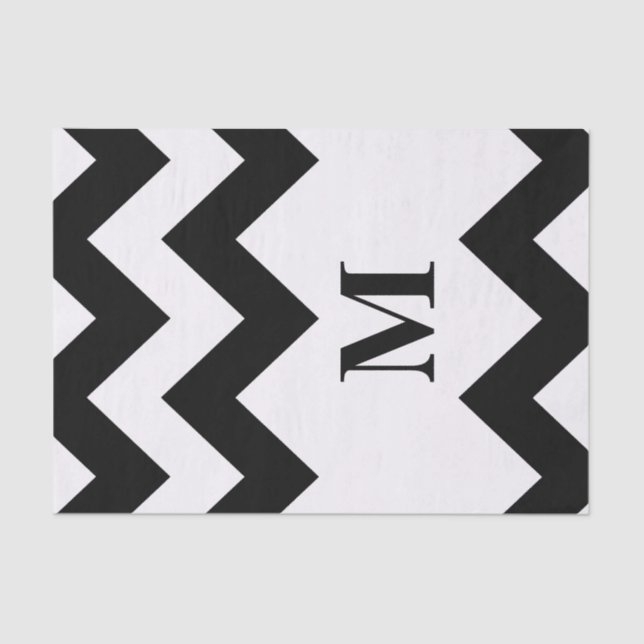 Papel De Seda Chevron negrita negro con monograma (Anverso)