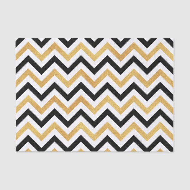 Papel De Seda Chevron negro y oro (Anverso)