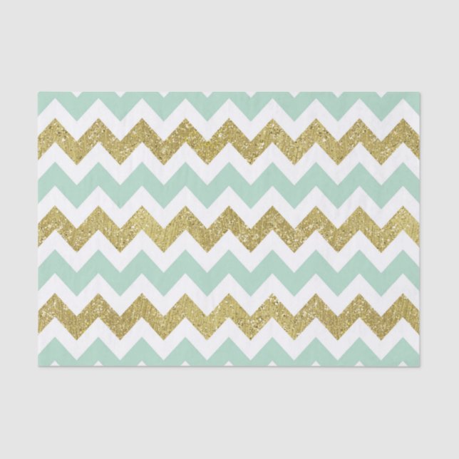 Papel De Seda Chevron, Purpurina de Mint y Gold Faux (Anverso)