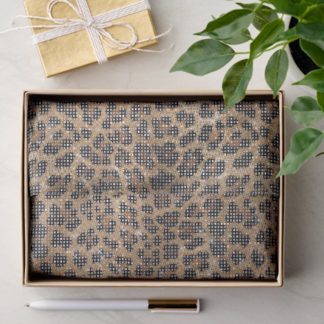 Papel De Seda Chic Cream Brown Leopard Animal Print Sparkle (Regalo )