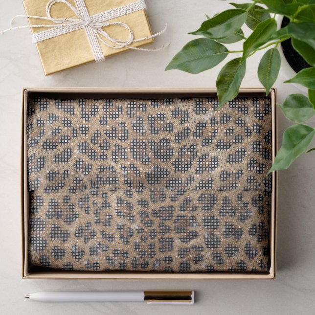 Papel De Seda Chic Crema Marrón Leopardo Estampado Animal Brillo (Regalo )