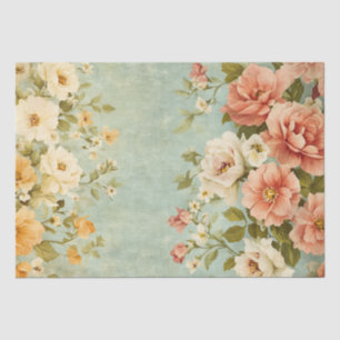 Papel De Seda Chic Deslucido Flores Decoupage Amarillo Rosa Vint