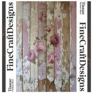 Papel De Seda Chic Deslucido Rosas Antiguas En Madera A2R Decoup