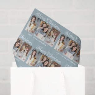 Papel De Seda Chic Dusty Blue Feliz Navidad Fotocolage