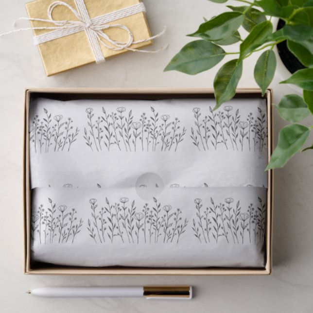 Papel De Seda Chic Elegant Wildflower Line Art Minimalist  (Regalo )