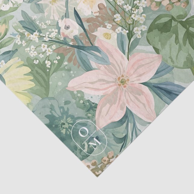 Papel De Seda Chic Floral Watercolor & Monogram Wedding  (Detalle)
