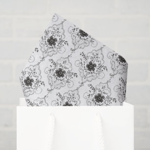 Papel De Seda Chic Flores de Encaje Falso Negro y Blanco para De