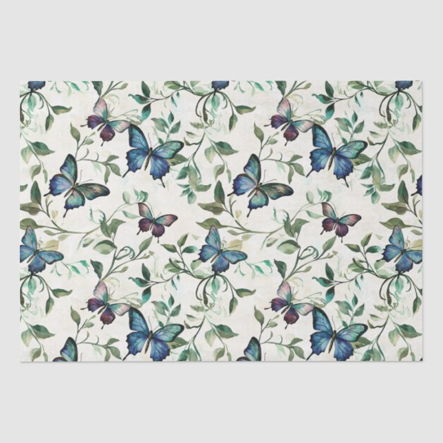 Papel De Seda Chic Romántico Azul Mariposas Despedida de Soltera (Anverso)