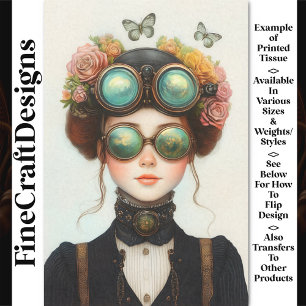 Papel De Seda Chica Adorable Steampunk Con Flores Z8 Decoupage