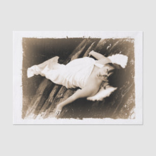 Papel De Seda Chica Ángel Sepia Marrón Hermoso Arte Antiguo