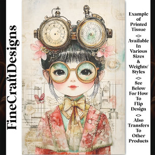 Papel De Seda Chica asiática acuarela Steampunk BH9 Decoupage