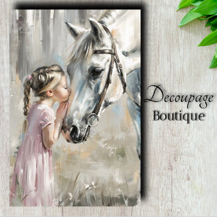 Papel De Seda Chica besando caballo blanco decoupage