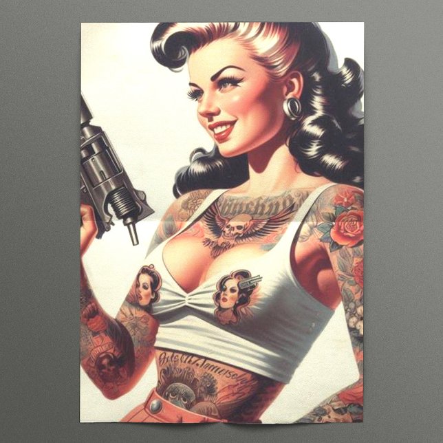 Papel De Seda Chica caliente del tatuaje de la vieja escuela (Subido por el creador)