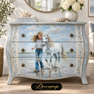Papel De Seda Chica Camina Caballo Blanco Granja de Playa Decoup