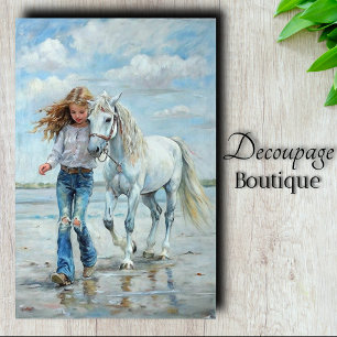 Papel De Seda Chica Camina Caballo Blanco Granja de Playa Decoup