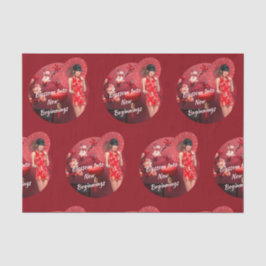 Papel De Seda Chica chino de Año Nuevo con un paraguas rojo