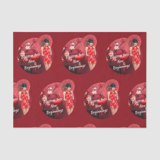 Papel De Seda Chica chino de Año Nuevo con un paraguas rojo (Anverso)