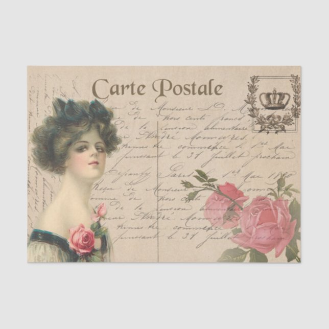 Papel De Seda Chica clásica de postal/victoriana con Rosas (Anverso)