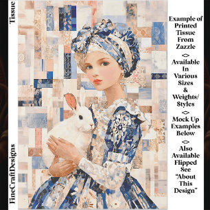 Papel De Seda Chica con conejo blanco, Decoupage EB9L de parches