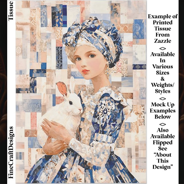 Papel De Seda Chica con conejo blanco, Decoupage EB9L de parches (Subido por el creador)