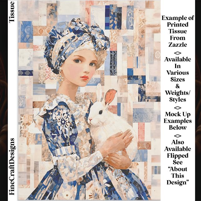 Papel De Seda Chica con conejo blanco, Decoupage EB9R de parches (Subido por el creador)
