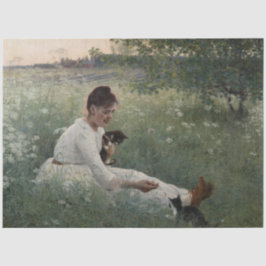 Papel De Seda Chica con gatos en un paisaje veraniego (gatitos)