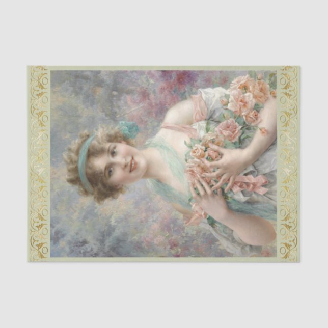 Papel De Seda Chica con rosas por Emile Vernon, Decoupage (Anverso)