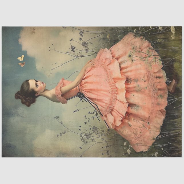 Papel De Seda Chica de cosecha de pájaro maravillosamente raro (Anverso)