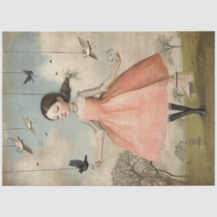 Papel De Seda Chica de cosecha de pájaro maravillosamente raro