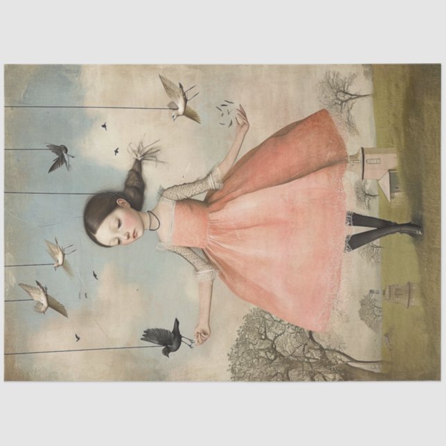 Papel De Seda Chica de cosecha de pájaro maravillosamente raro (Anverso)