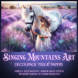 Papel De Seda Chica de Fantasía de Lavanda y Caballo Decoupage