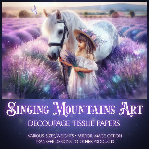 Papel De Seda Chica de Fantasía de Lavanda y Caballo Decoupage