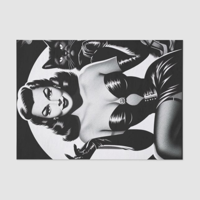 Papel De Seda Chica de glamour de gato negro (Anverso)