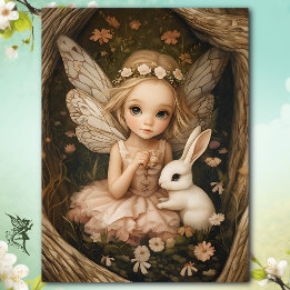 Papel De Seda Chica de hadas encantadas con Woodland Bunny Vinta