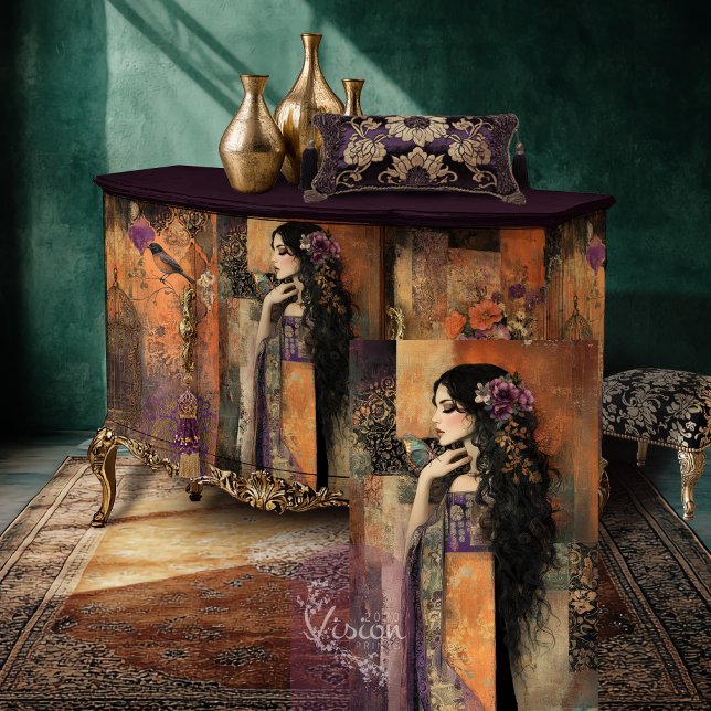 Papel De Seda Chica de Moody Boho en un arte de magia de Kimono (Mix and Match, Moody Boho, Kimono Girl & Butterfly, Patchwork Art, Decoupage Tissue Paper)