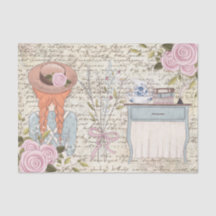 Chica de pelo rojo vintage Rosas letra antigua des