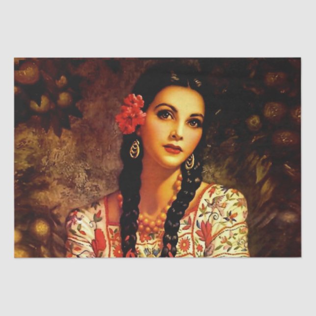 Papel De Seda Chica de pinza de cosecha mexicana con trenzas lar (Anverso)