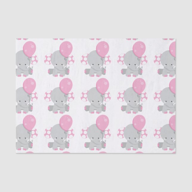 Papel De Seda Chica elefante rosa de punto de polka (Anverso)