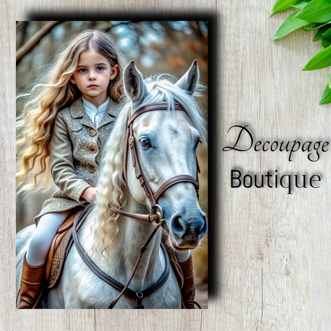 Papel De Seda Chica en Decoupage sobre Caballo Blanco (Girl on White Horse Decoupage Tissue Paper)