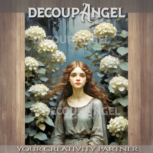 Papel De Seda Chica en un jardín de hortensias - Decoupage - (Subido por el creador)