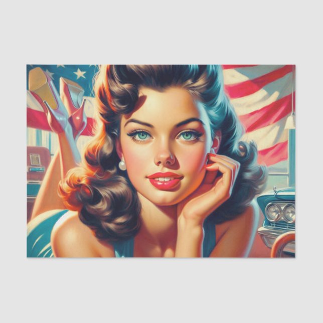 Papel De Seda Chica estadounidense retro bello (Anverso)