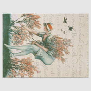 Papel De Seda Chica estilo flapper, juntando flores.