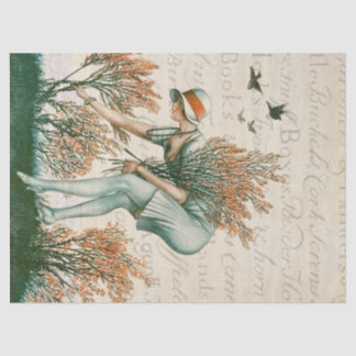 Papel De Seda Chica estilo flapper, juntando flores.