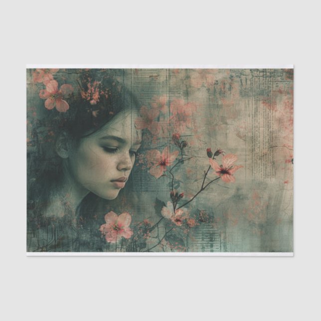 Papel De Seda Chica etéreo con flores en un aspecto extraño (Anverso)