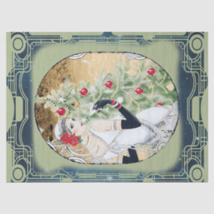 Papel De Seda Chica Flapper de Navidad con bebida y árbol