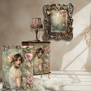 Papel De Seda Chica Flapper Vintage Arte Nouveau Retrato